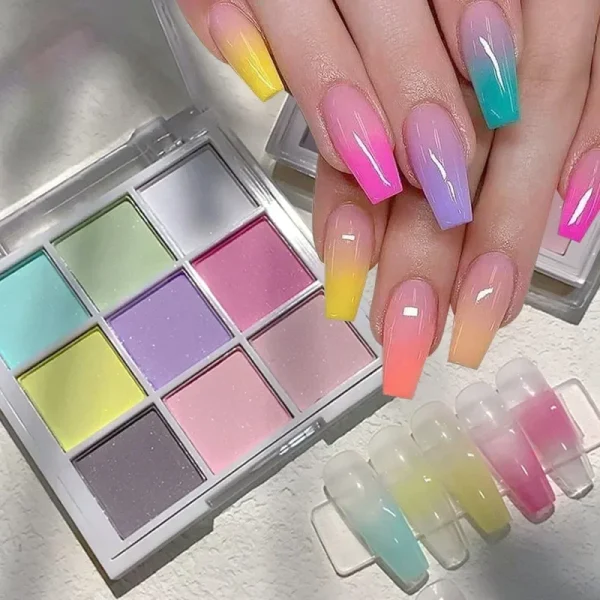 9 Colors Magic Neon Solid Powder Nail Pigment Palette Set