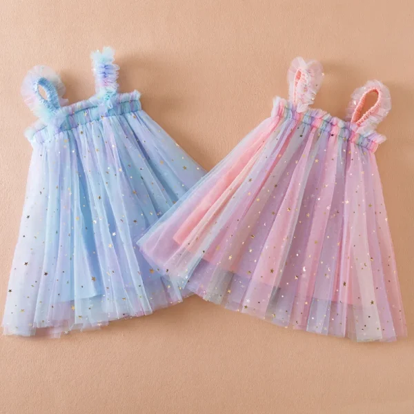 Sweet Girls Summer Flying Sleeve Bow Sequin Dress
